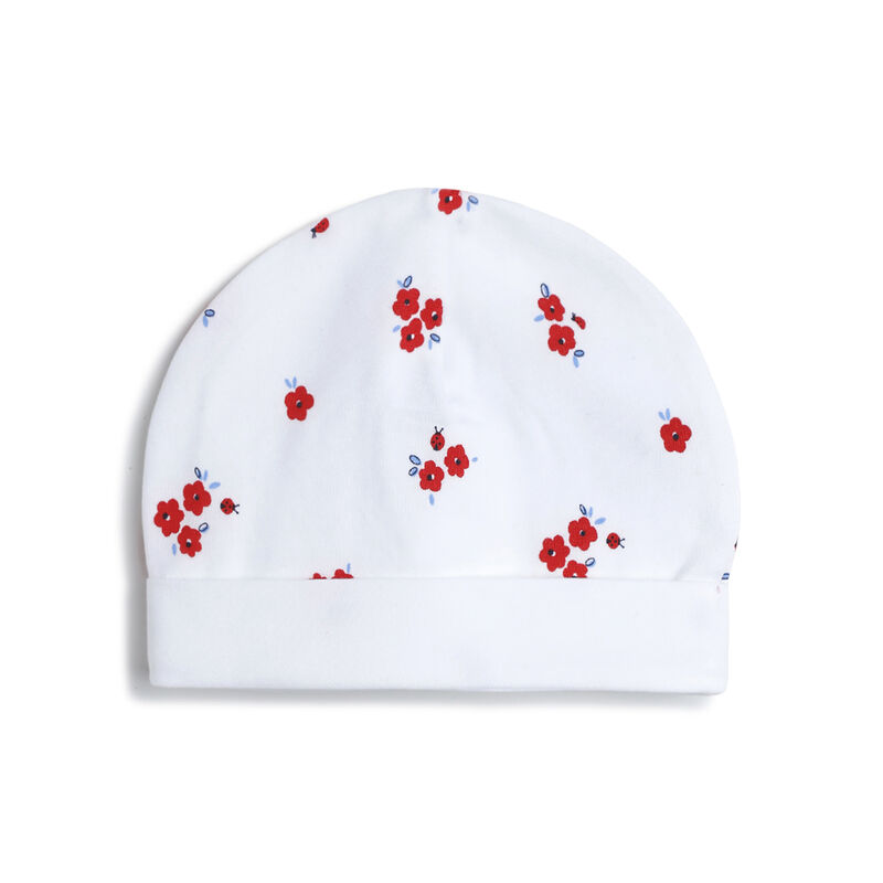 Infant Girls White and Red Floral Printed Cap image number 1